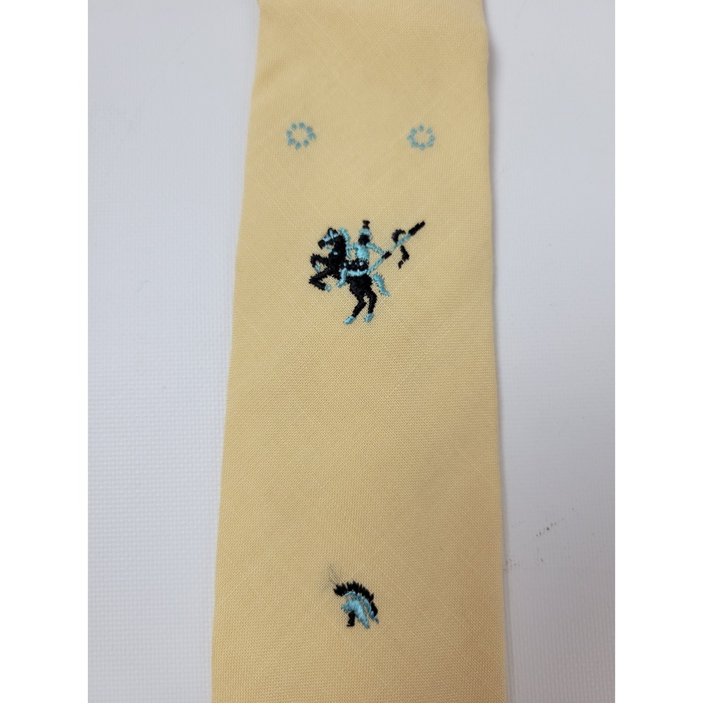 Vintage Beau Brummell Yellow Acetate Tie Embroidered Knight Square End 2.5 inch